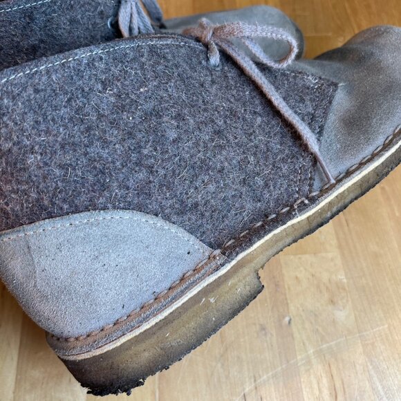 SIZE 10 Clarks Original Womens Gray Wool Felt Leather Desert Boots Crepe Soles - Picture 5 of 11